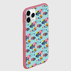 Чехол iPhone 11 Pro матовый Рыбы с геометрическим узором и кругами, цвет: 3D-малиновый — фото 2