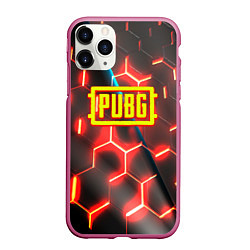 Чехол iPhone 11 Pro матовый PUBG соты броня, цвет: 3D-малиновый