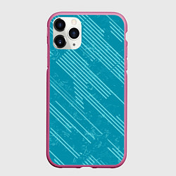 Чехол iPhone 11 Pro матовый Абстракция светлые линии на зеленом фоне, цвет: 3D-малиновый