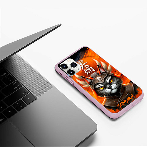 Чехол iPhone 11 Pro матовый Cat samurai / 3D-Розовый – фото 3