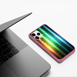 Чехол iPhone 11 Pro матовый Светящиеся яркие неоновые полосы в космосе, цвет: 3D-малиновый — фото 2