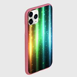 Чехол iPhone 11 Pro матовый Светящиеся яркие неоновые полосы в космосе, цвет: 3D-малиновый — фото 2