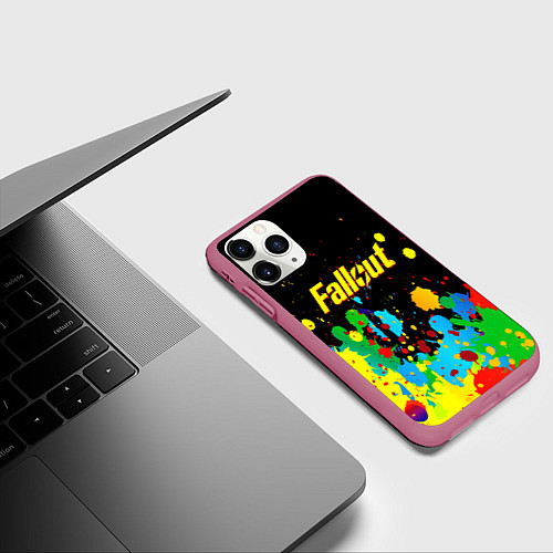Чехол iPhone 11 Pro матовый Fallout цветные краски / 3D-Малиновый – фото 3