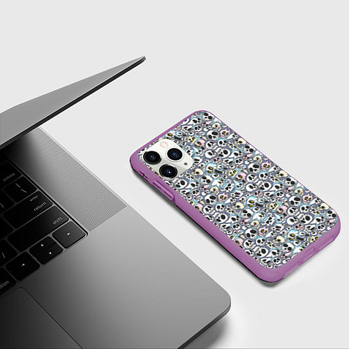 Чехол iPhone 11 Pro матовый Черепа разной формы паттерны / 3D-Фиолетовый – фото 3