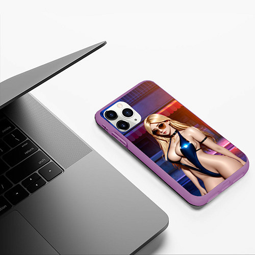 Чехол iPhone 11 Pro матовый Аниме девушка в купальнике ночью / 3D-Фиолетовый – фото 3