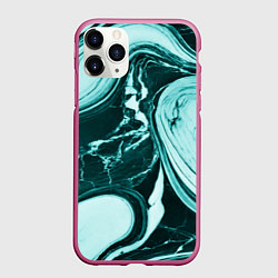 Чехол iPhone 11 Pro матовый Бирюзовый мрамор, цвет: 3D-малиновый