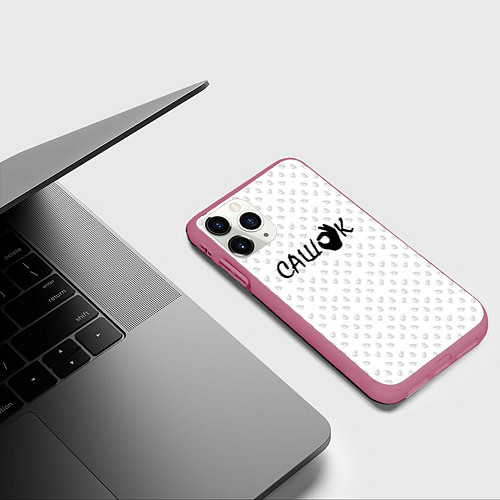 Чехол iPhone 11 Pro матовый Сашок / 3D-Малиновый – фото 3