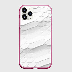 Чехол iPhone 11 Pro матовый Белая чешуя змеи, цвет: 3D-малиновый