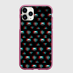 Чехол iPhone 11 Pro матовый Ведьмак глитч логотипы, цвет: 3D-малиновый
