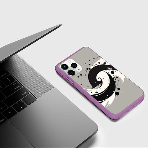 Чехол iPhone 11 Pro матовый Инь-янь абстракция - нейроарт / 3D-Фиолетовый – фото 3