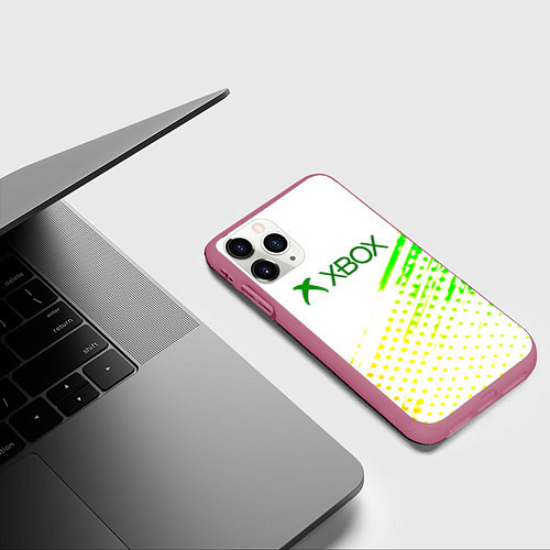 Чехол iPhone 11 Pro матовый Xbox краски текстура геймер / 3D-Малиновый – фото 3