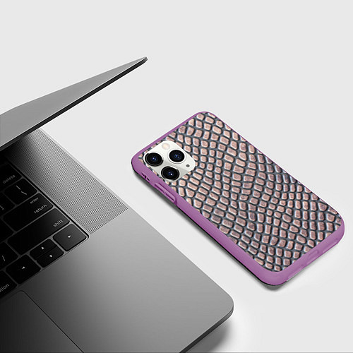 Чехол iPhone 11 Pro матовый Кожаный принт / 3D-Фиолетовый – фото 3