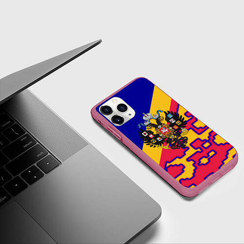 Чехол iPhone 11 Pro матовый Герб империи и крупный красный пиксельный камуфляж / 3D-Малиновый – фото 3