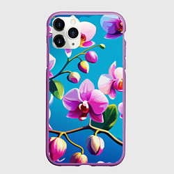 Чехол iPhone 11 Pro матовый Орхидея цветы паттерн, цвет: 3D-фиолетовый