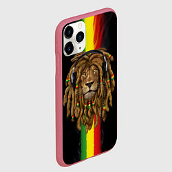 Чехол iPhone 11 Pro матовый Лев с дредами в наушниках, цвет: 3D-малиновый — фото 2