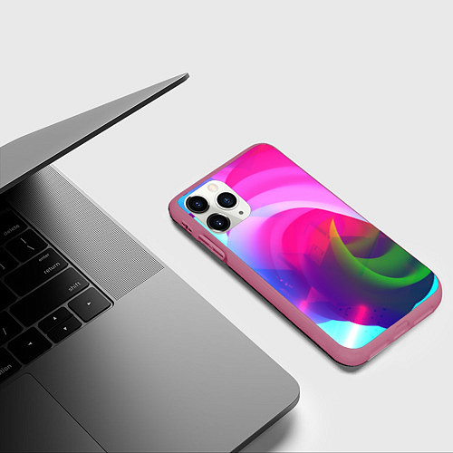 Чехол iPhone 11 Pro матовый Неоновая абстракция градиент / 3D-Малиновый – фото 3
