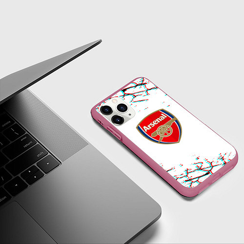 Чехол iPhone 11 Pro матовый Arsenal fc текстура / 3D-Малиновый – фото 3