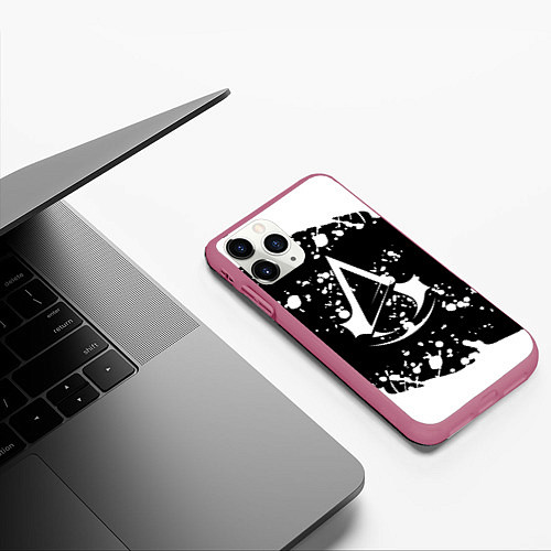 Чехол iPhone 11 Pro матовый Assassins Creed logo краски / 3D-Малиновый – фото 3