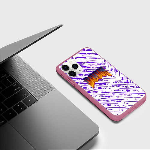 Чехол iPhone 11 Pro матовый Doom neon retro / 3D-Малиновый – фото 3
