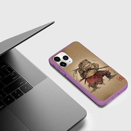 Чехол iPhone 11 Pro матовый Жаба самурай - каллиграфия / 3D-Фиолетовый – фото 3
