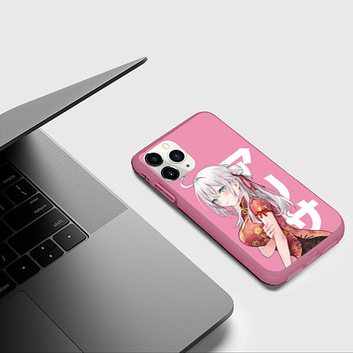 Чехол iPhone 11 Pro матовый Алиса Кудзё - Аля иногда кокетничает со мной по-ру / 3D-Малиновый – фото 3