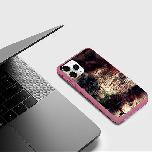 Чехол iPhone 11 Pro матовый Мокрая бумага ретро гранж текстура грязная / 3D-Малиновый – фото 3