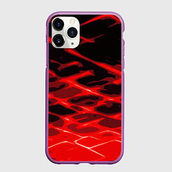 Чехол iPhone 11 Pro матовый Красные абстрактные полосы на чёрном фоне, цвет: 3D-фиолетовый