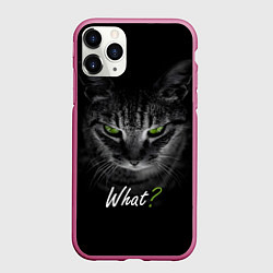 Чехол iPhone 11 Pro матовый Недобрый кот с зелёными глазами - What?, цвет: 3D-малиновый