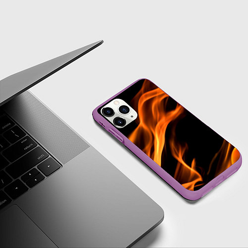 Чехол iPhone 11 Pro матовый Языки пламени текстура / 3D-Фиолетовый – фото 3