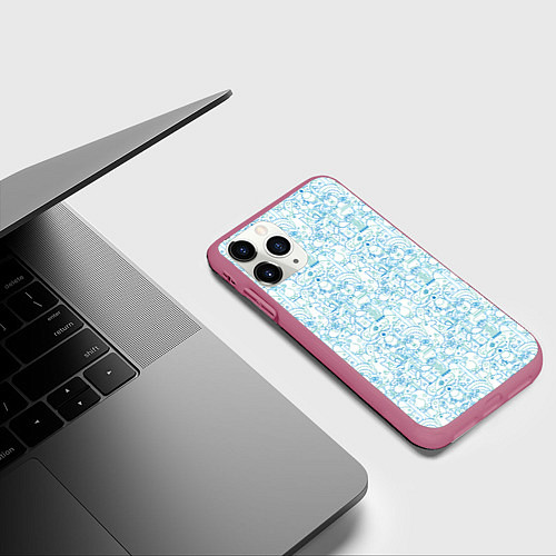 Чехол iPhone 11 Pro матовый Дудл - паттерн звери рисованные лайнарт / 3D-Малиновый – фото 3