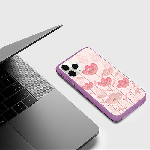 Чехол iPhone 11 Pro матовый Абстрактные цветы в розовом / 3D-Фиолетовый – фото 3