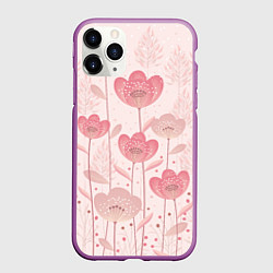 Чехол iPhone 11 Pro матовый Абстрактные цветы в розовом, цвет: 3D-фиолетовый