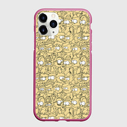 Чехол iPhone 11 Pro матовый Дудл человечки носатые - паттерн, цвет: 3D-малиновый