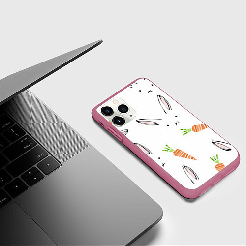 Чехол iPhone 11 Pro матовый Морковный зая / 3D-Малиновый – фото 3