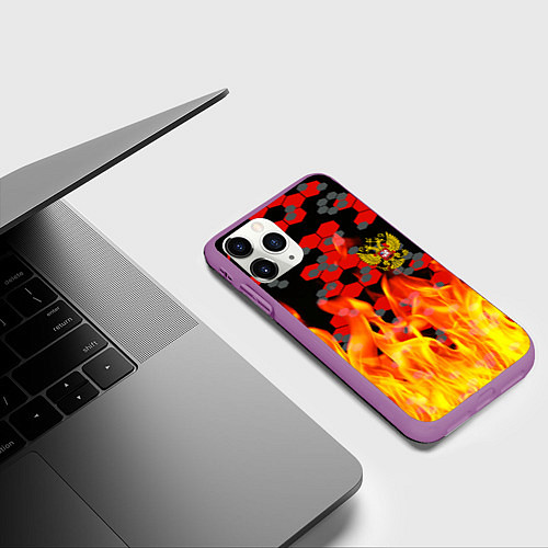 Чехол iPhone 11 Pro матовый Герб РФ броня в огне / 3D-Фиолетовый – фото 3