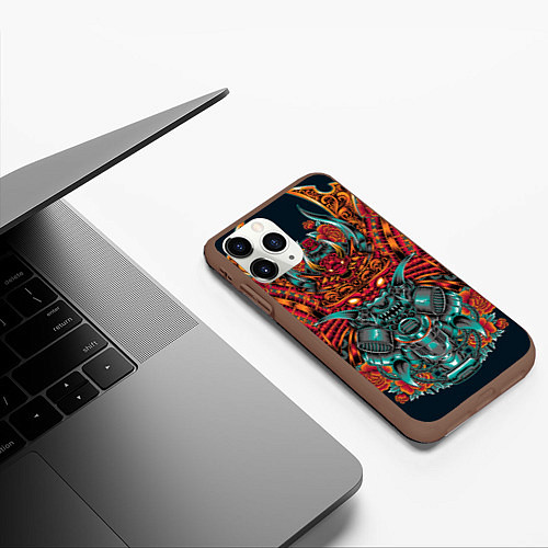 Чехол iPhone 11 Pro матовый Киборг самурай / 3D-Коричневый – фото 3