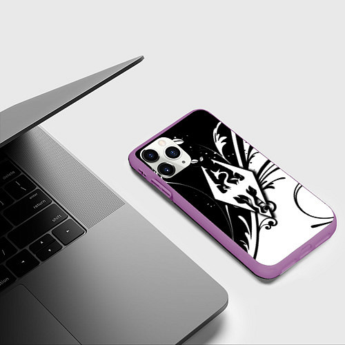 Чехол iPhone 11 Pro матовый The Elder Scrolls узор / 3D-Фиолетовый – фото 3