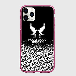 Чехол iPhone 11 Pro матовый Hollywood Undead band, цвет: 3D-малиновый