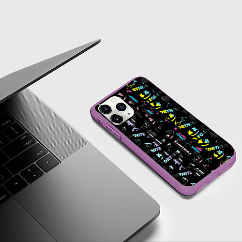 Чехол iPhone 11 Pro матовый Marshmello black fortnite / 3D-Фиолетовый – фото 3