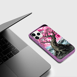 Чехол iPhone 11 Pro матовый Большое дерево сакура, цвет: 3D-фиолетовый — фото 2