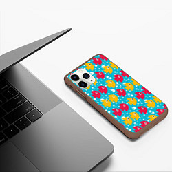 Чехол iPhone 11 Pro матовый Паттерн с розовыми и желтыми рыбками, цвет: 3D-коричневый — фото 2