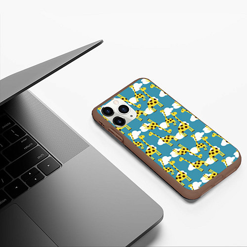 Чехол iPhone 11 Pro матовый Жирафы в облаках / 3D-Коричневый – фото 3