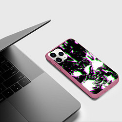 Чехол iPhone 11 Pro матовый Краски глитч неон, цвет: 3D-малиновый — фото 2