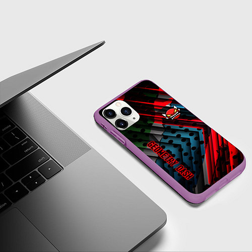 Чехол iPhone 11 Pro матовый Geometry dash game steel / 3D-Фиолетовый – фото 3
