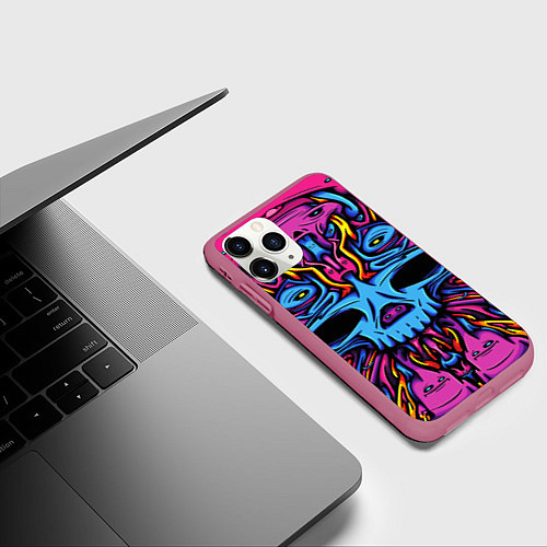 Чехол iPhone 11 Pro матовый Skull tatoo steel / 3D-Малиновый – фото 3