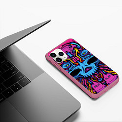 Чехол iPhone 11 Pro матовый Skull tatoo steel, цвет: 3D-малиновый — фото 2