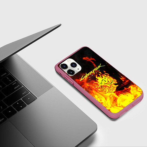 Чехол iPhone 11 Pro матовый Samurai fire cyberpunk / 3D-Малиновый – фото 3