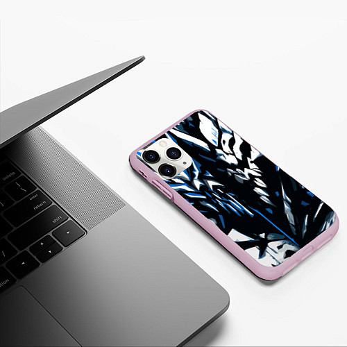 Чехол iPhone 11 Pro матовый White and blue abstraction on a black background / 3D-Розовый – фото 3