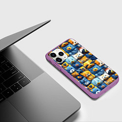 Чехол iPhone 11 Pro матовый Пэчворк с мордашками енотов, цвет: 3D-фиолетовый — фото 2