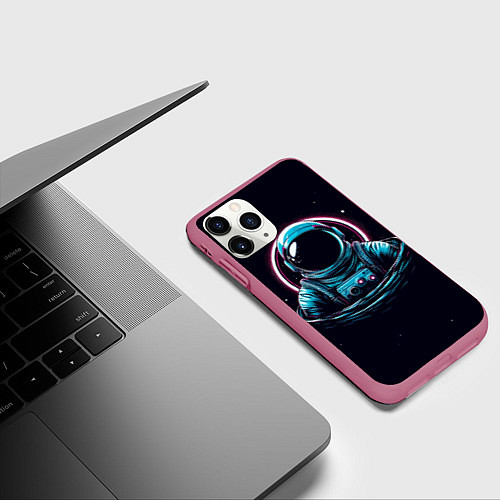 Чехол iPhone 11 Pro матовый Тонущий космонавт / 3D-Малиновый – фото 3